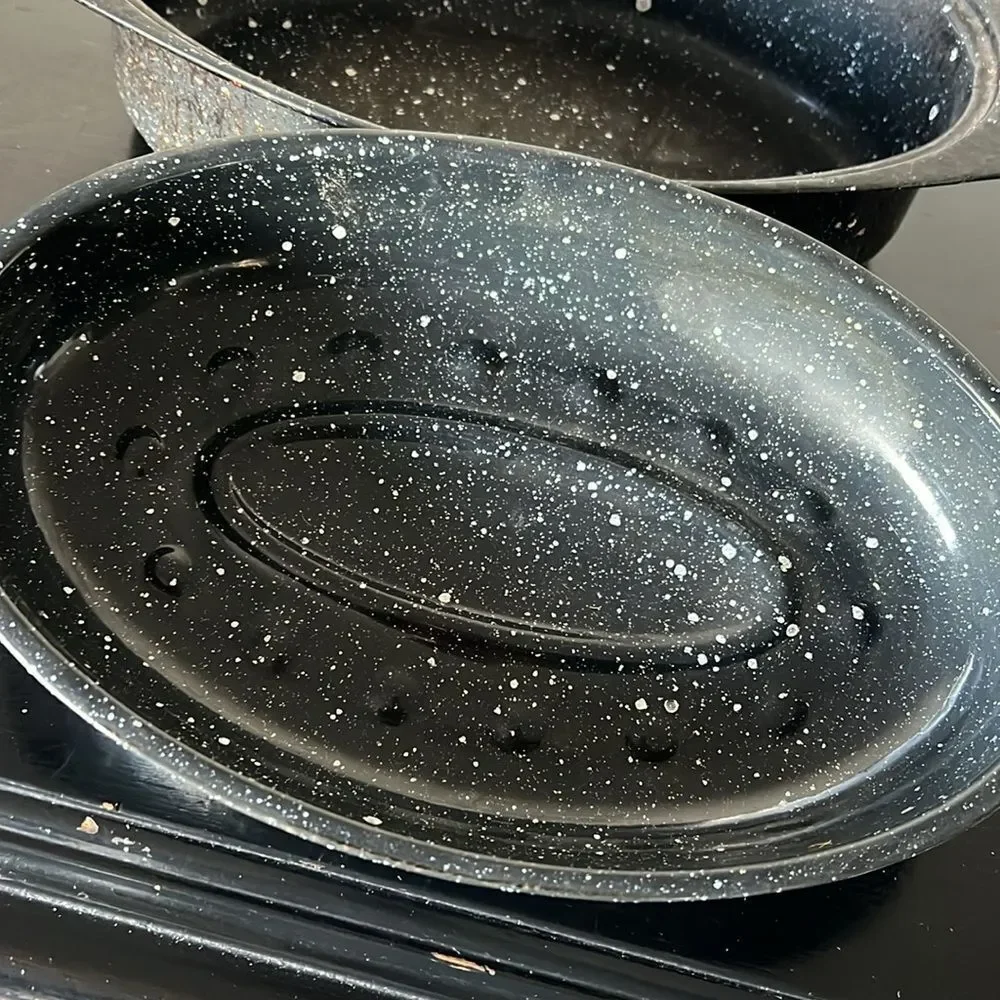 Small Enamelware Roaster black /white specs